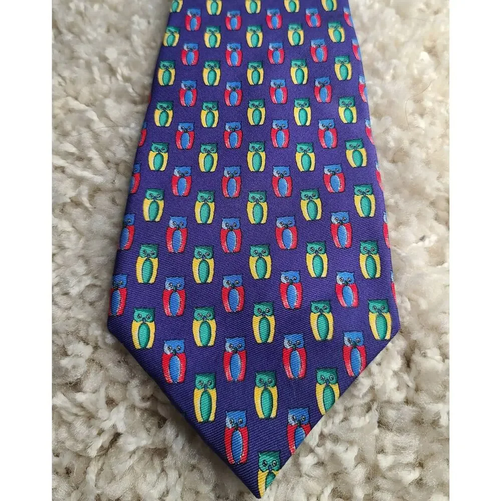 Jos A Bank purple green abstract owl silk tie - 57